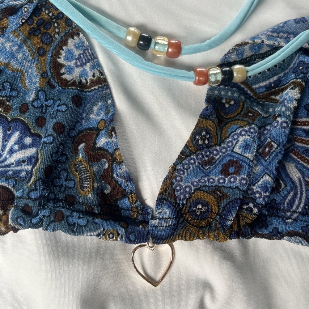 Handmade bikini with heart charm & beads